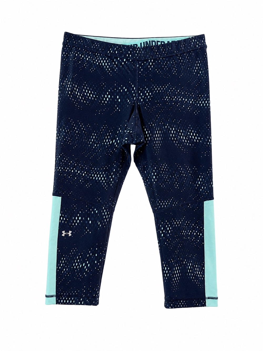 Under Armour HeatGear Compression Printed Capri Leggings Navy Aqua XL